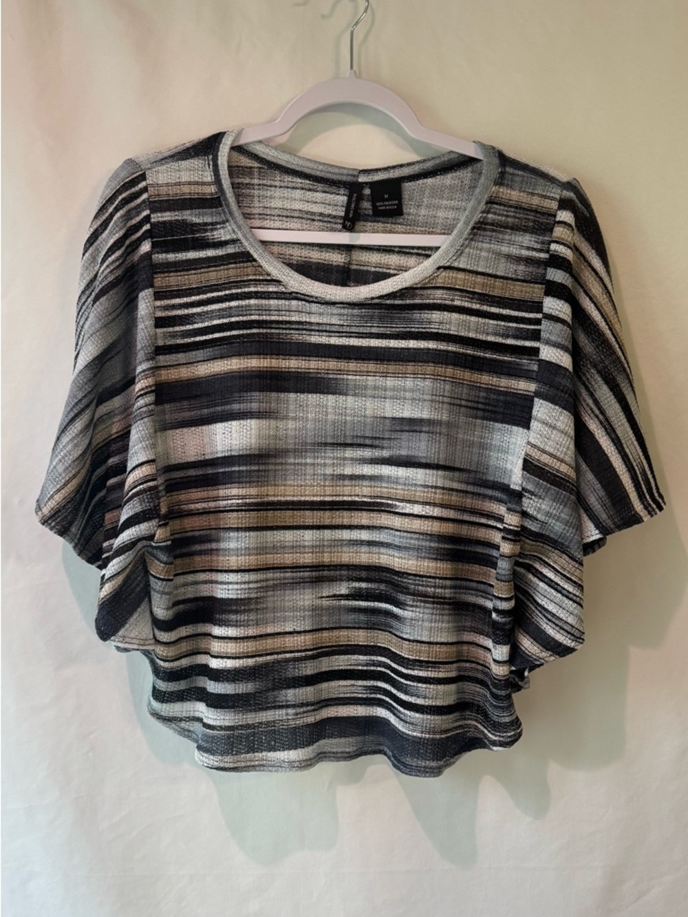 Medium Black/Tan/White Striped Flutter Sleeve Blouse by New directions